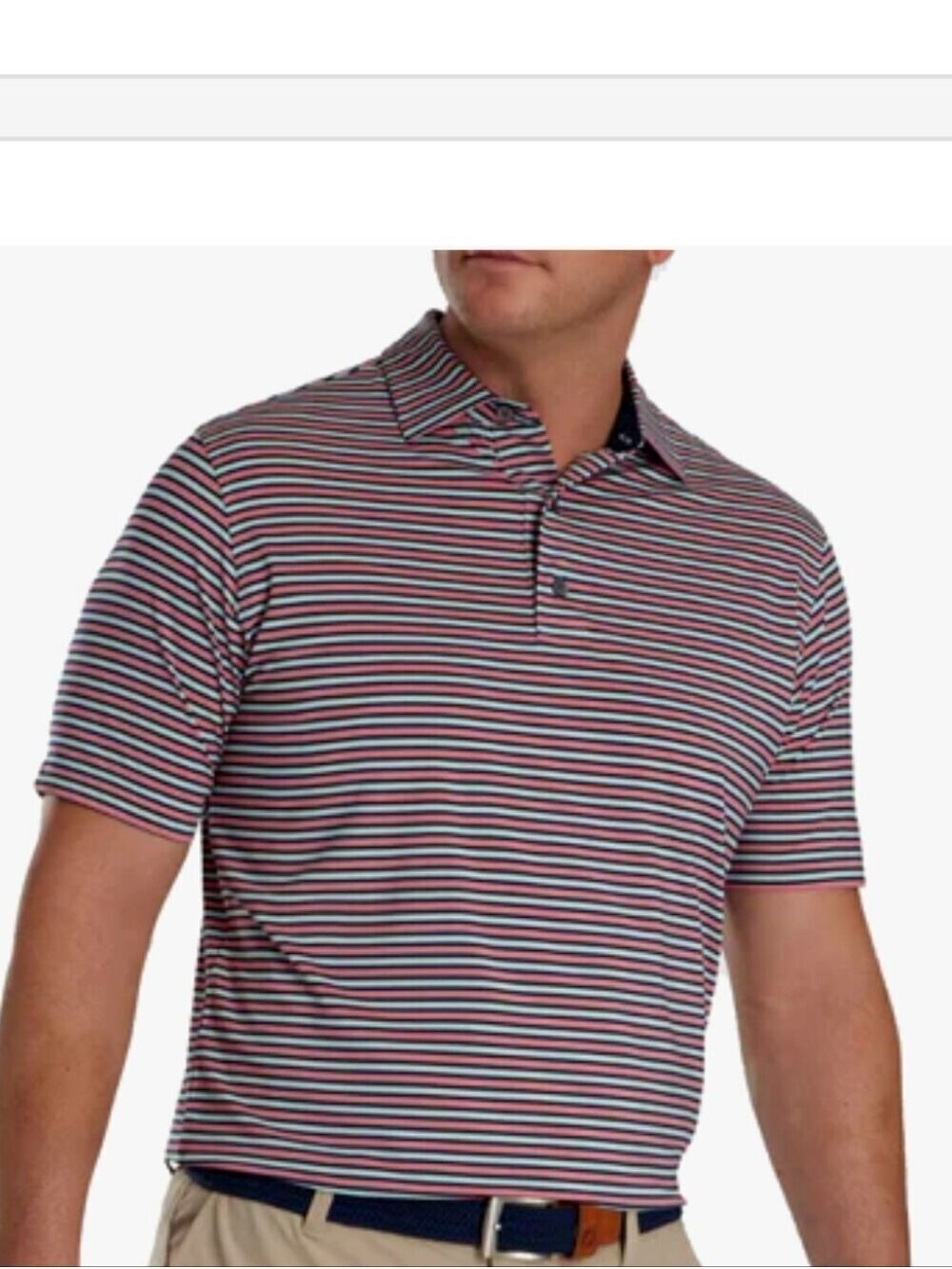 FootJoy Multi Stripe Sea Glass Coral Mens Golf Polo Sz Med NWT